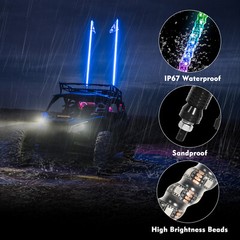 3-4FT RGB LED Whip Lights Spiral Antenna W/Flag & Remote APP For UTV ATV RZR