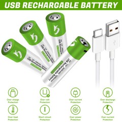 4Pack 1.5V 2600mWh AA/AAA Lithium ion Battery Type-C USB Rechargeable Batteries