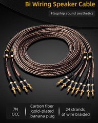 24 strand 7N OCC Bi-wire HIFI Speaker Cable Audio Bi Wiring Cables Banana Plug