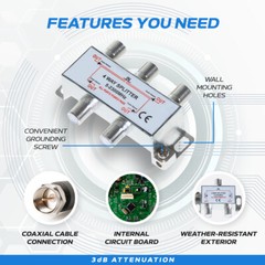2 3 4 8 Way 5-2300 Power Pass Coaxial Splitter for RG6 RG59 Coax Cable Satellite