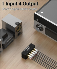 Audio RCA Splitter Box 4-Way Aluminum Alloy 1 In 4 Out Stereo Signal Distributor