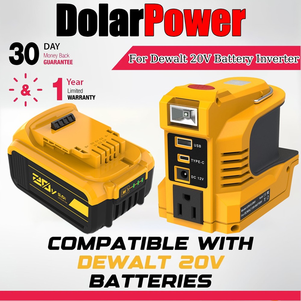 220W Power Inverter Compatible with DeWalt 20V 5.0Ah Battery, DC 20V to AC 110V