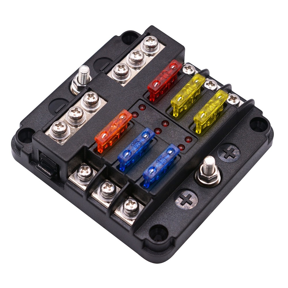 Car Power Distribution 12-24V Blade Fuse Holder Box Block Panel Board 6 WAY