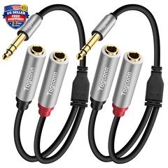 2-Pack 1/4 inch TRS Stereo Splitter Y Adapter, 6.35mm Stereo Male to Dual 6.35 m