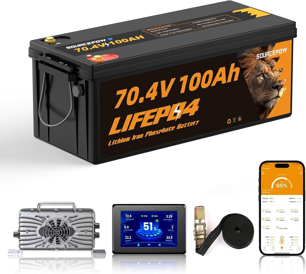 72V(70.4V) 100AH Lithium Golf Cart Battery, 15A Charger & LCD Monitor, 200A BMS