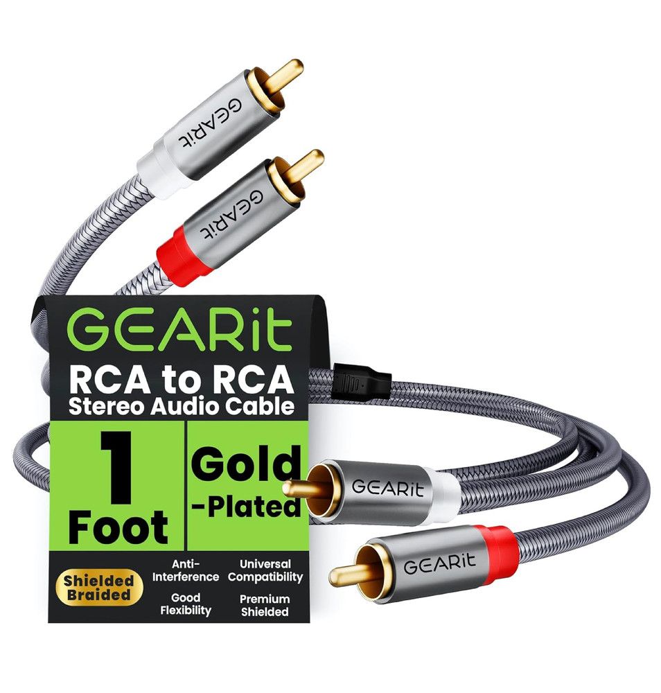 GEARit RCA Cable (1FT) 2RCA Male to 2RCA Male Stereo Audio Cables Shielded Braid