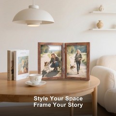 FOREV 5×7 Double Picture Frame Wooden Hinged Photo 5×7, Rustic Wood