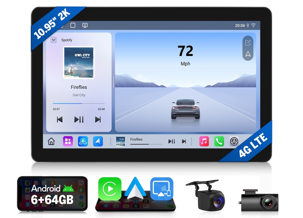 DSP Multimedia Head Unit 10.95″ QLED Android Car Stereo CarPlay Single 1 DIN GPS