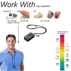Wireless Neckloop Amplifier with CIC Earpiece 45-100dB T-Coil Hearing Support