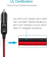3ft/6ft UL Listed 12V/24V 15A Male to Male Cigarette Lighter Plug, Heavy Duty Ca