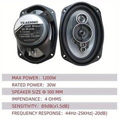 5-way 6×9-in Car Audio Stereo Coaxial Speakers: 1200W Max Watts Pair 6″ X 9″