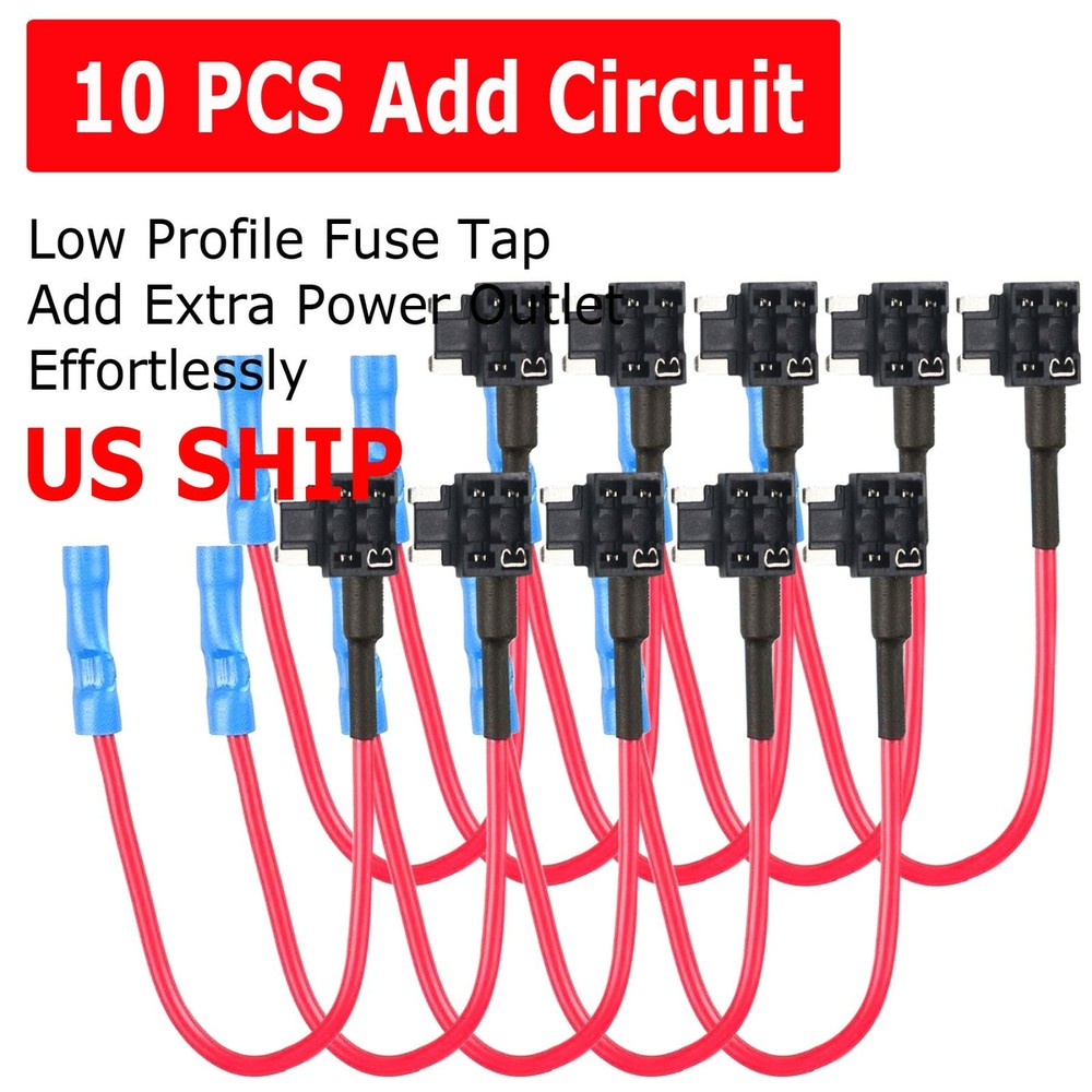 10 Pack 12V Car Add Circuit Fuse Tap Adapter Mini Low Profile Blade Holder