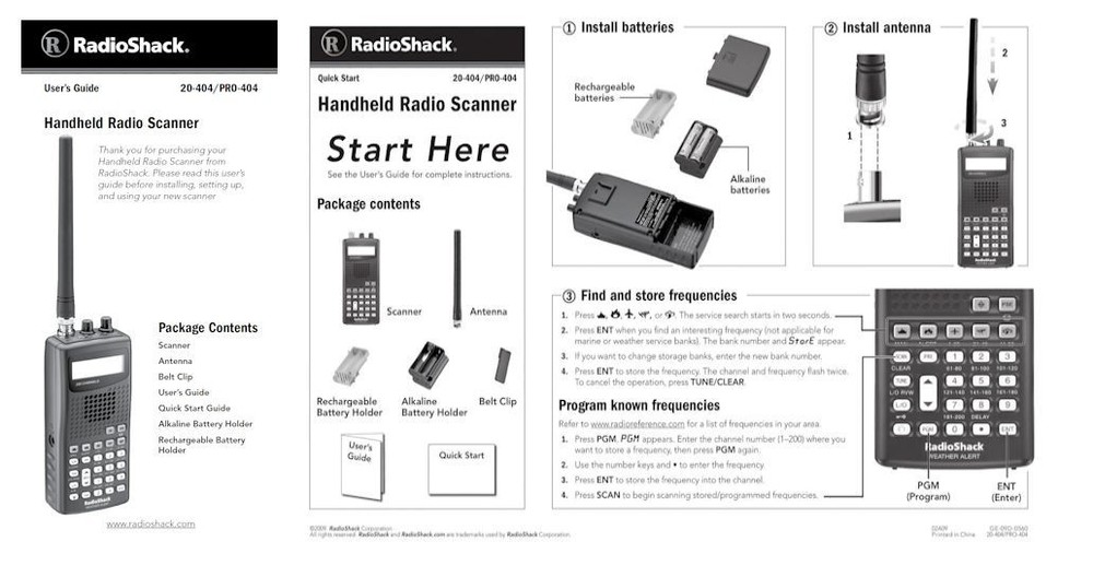 RADIO SHACK PRO-404 INSTRUCTION OPERATING MANUAL AND QUICK REFERENCE