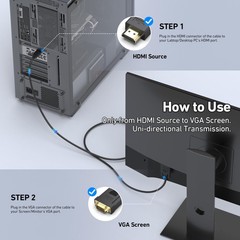 BENFEI HDMI to VGA 6 Feet Cable, Uni-Directional Computer 6 Feet, 1 PACK