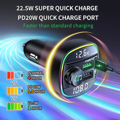 Bluetooth 5.0 Car Wireless FM Transmitter Adapter USB PD Charger AUX Hands LOT