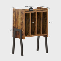 Record Player Stand with Vinyl Storage 4 Shelf End Table Rustic Brown 26″ Tall