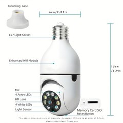 360° 1080P IP E27 Light Bulb Camera Wi-Fi Wireless Smart Home Security IR Night