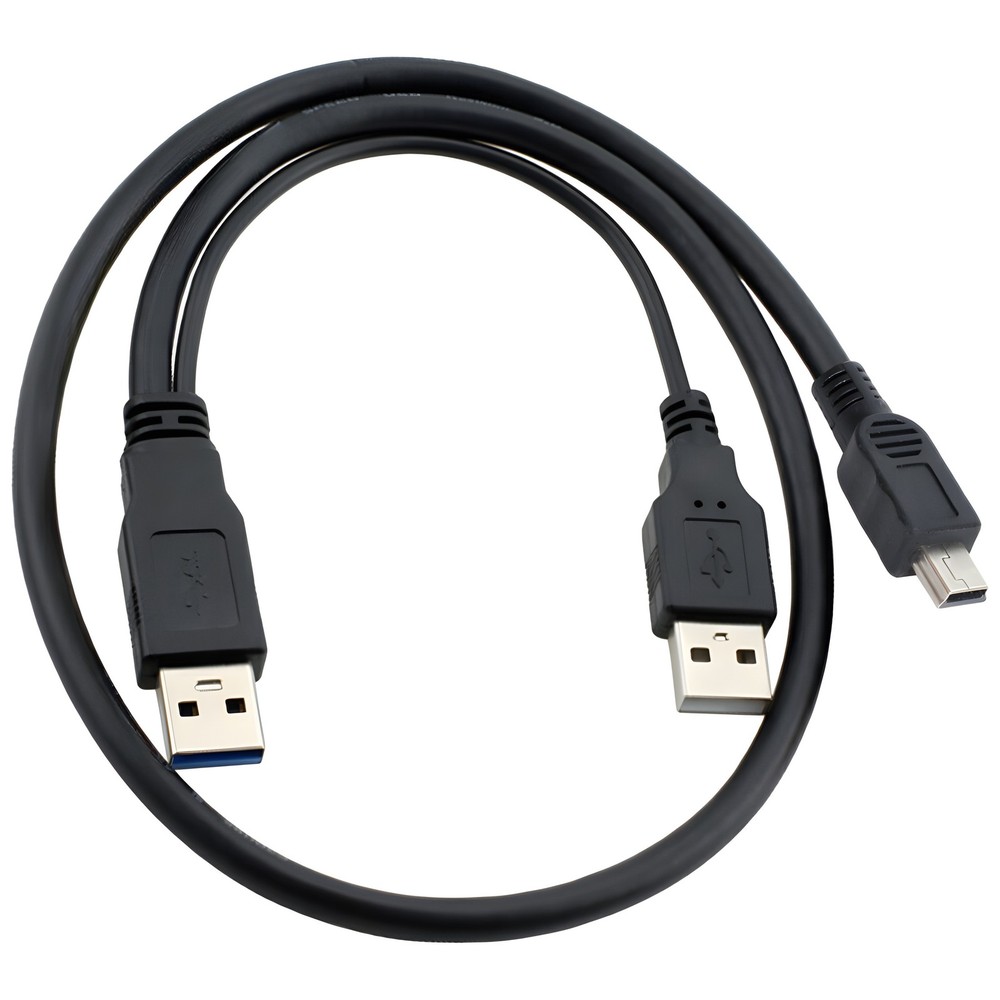 USB Dual Power For Y Shape 2x Type A- Mini B Cable, 18″