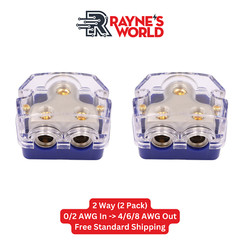 2 PACK 2 Way Blue Distribution Block 0-4 AWG In, 4-8 AWG Out for Power or Ground