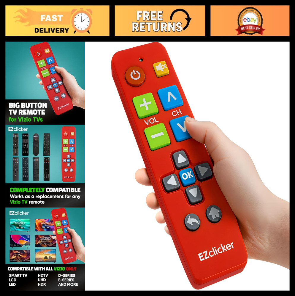 Universal Big Button TV Remote for Vizio TVs – Easy to Use, Simplified Control