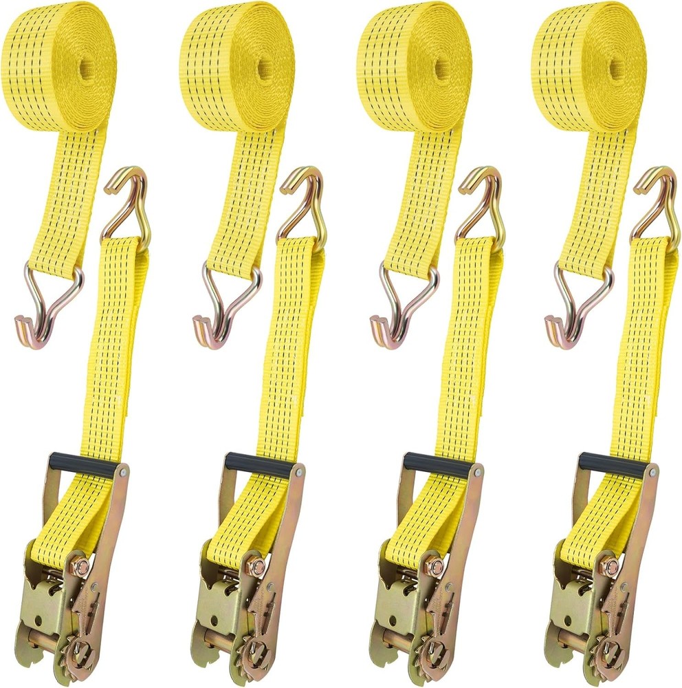Heavy Duty Ratchet Straps(4 Pack), 2″ x15′ Tie Down Strap, Yellow