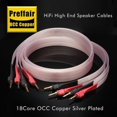 Silver Plated 8N OCC PTEE Ribbon Flat HiFi Speaker Wire Cable with Banana Plug