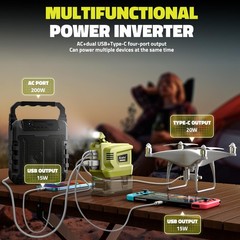 200W Portable Power Inverter for Ryobi 18V AC 110V-120V Converter