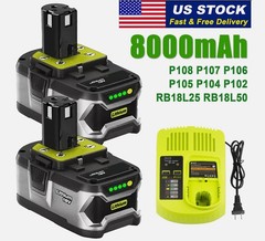 2 Packs 8.0Ah 18 Volt High Capacity for Ryobi P109 P191 Power Tools Battery