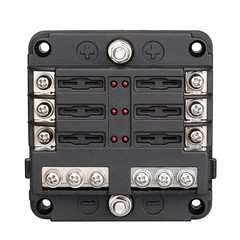 6 Way Blade Fuse Box Block FuseBox Holder Auto Marine Bus Bar Car Kit 12V 24V US