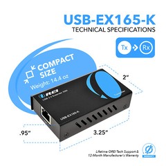 OREI USB Over CAT6/7 Extender Upto 165 Feet(USB-EX165-K)