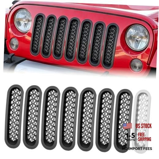 Grill Inserts Black, Front Mesh Grille Cover Compatible with 2007-2018 Jeep JK