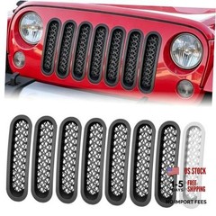 Grill Inserts Black, Front Mesh Grille Cover Compatible with 2007-2018 Jeep JK