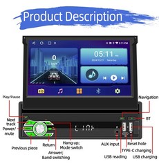 4+64GB Single 1DIN 7″ Car Stereo Radio Apple Carplay Android 15 GPS Retractable