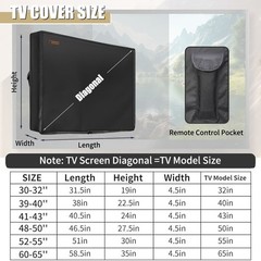 Outdoor TV Cover 600D Heavy-Duty Waterproof UV Protector for 32-65″ Flat Screen