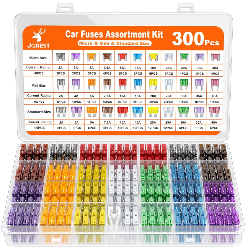300Pcs Car Fuse Assortment Kit, 160 Mini Blade Fuses Automotive + 90 Standard