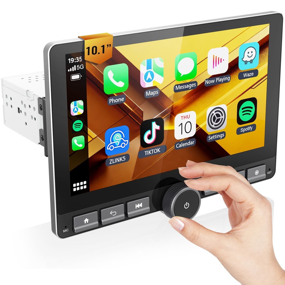 Haudio Android Car Stereo 10.1″ Single Din with 360° 10.1inch 2+64G, black