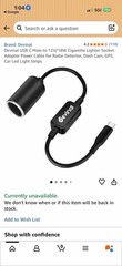 USB C Male to 12V Cigarette Lighter Socket Adapter 12V 18W Power Cable for Dash