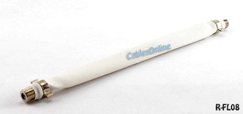 8-inch F-Connector Coaxial Flat Jumper/Coupler Cable, White, CablesOnline R-FL08
