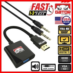 HDMI to VGA Adapter Video Audio with AUX 3.5mm Connector Cable Converter 1080P