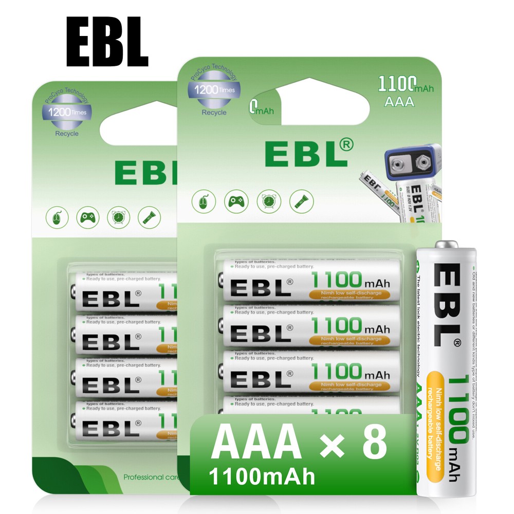 EBL 8 Packs Rechargeable AAA Batteries 1100mAh 1.2V Ni-MH Triple A Battery NiMH