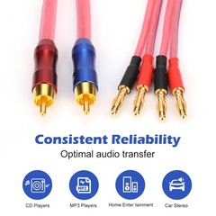 1.64FT KK R1B2D0.5 4N OFC Speaker Wire Pair RCA Male To 4 Banana Plugs