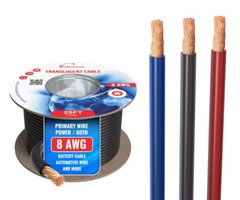 25FT Speaker/Power/Auto Cable 8AWG Stranded CCA, Translucent Red/Black/Blue Lot