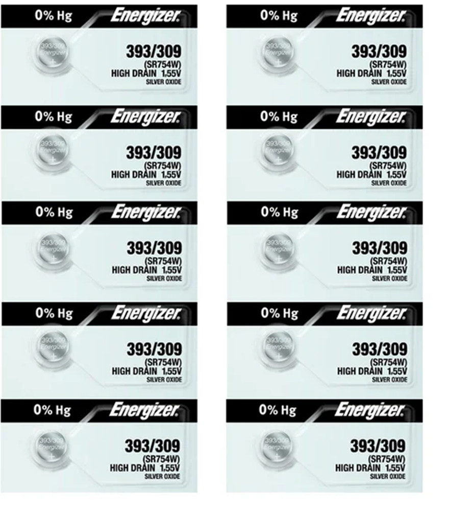 Ten (10) Energizer 393/309 SR754W Silver Oxide Watch Battery**