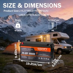 24V 100Ah LiFePO4 Battery 100A BMS Low Temp Protect 2560Wh for RV Solar Marine