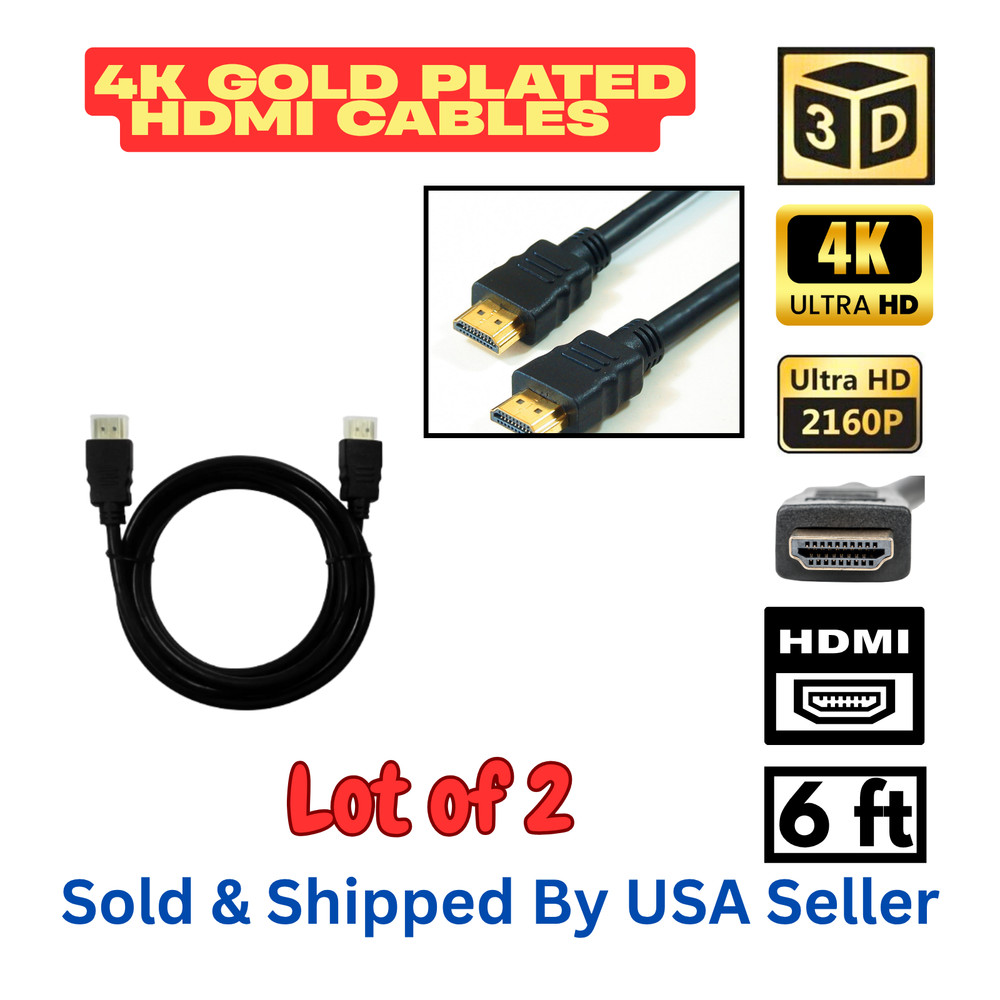 NEW Hi-Def Dobly High-Speed 3D 4K HDMI Cables Black Cord 6 ft bulk wholesale Lot