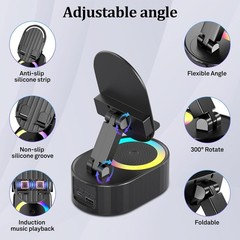 5in1 Wireless Induction Audio Bluetooth Speaker Phone Holder Power Bank LEDLight