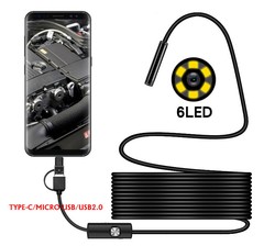 USB Endoscope 6LED Waterproof Snake Inspection Camera For Mac OS Android Windows