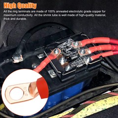 20x Copper Lug 4 AWG 3/8″ w/ Red & Black Heat Shrink Ring Terminal Battery Wire
