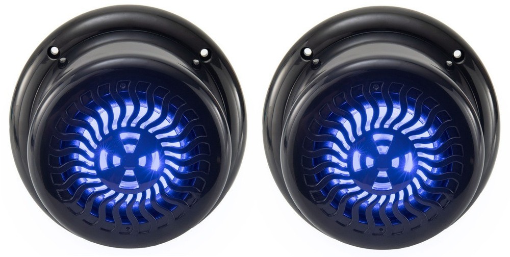 RV Surface Mount Speaker – Exterior 5.25″ Black Wavy Blue LED – Marine 2x Pair