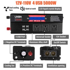 5000W Car Power Inverter 12V 24V to AC 110V Modified Sine Wave Solar Converter